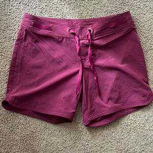 Prana Women’s Board Shorts Burgundy Small Velcro and ribbon tie